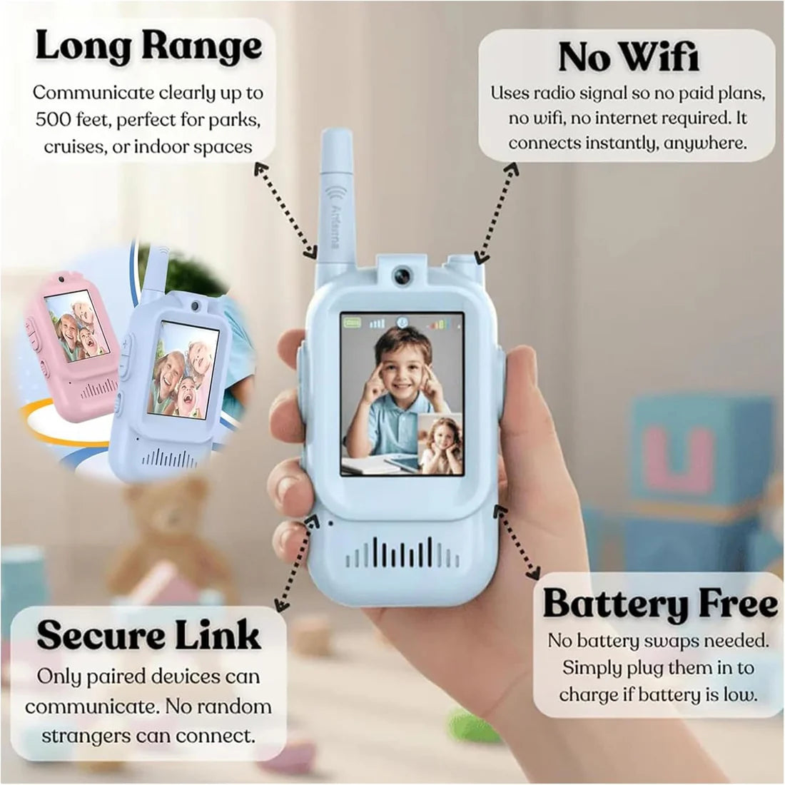 2Pcs Rechargeable Kids Video Walkie Talkie