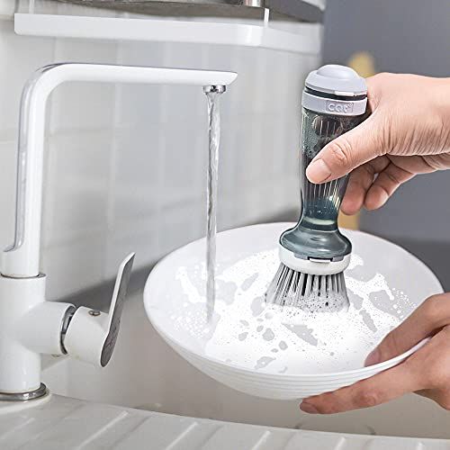 Dish Scrub Brush with Soap Dispenser – Non-Slip Pot & Pan Cleaner