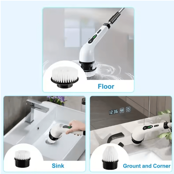 Electric Cleaning Brush JY-6010 – Rechargeable Cordless Power Scrubber with Multiple Brush Heads